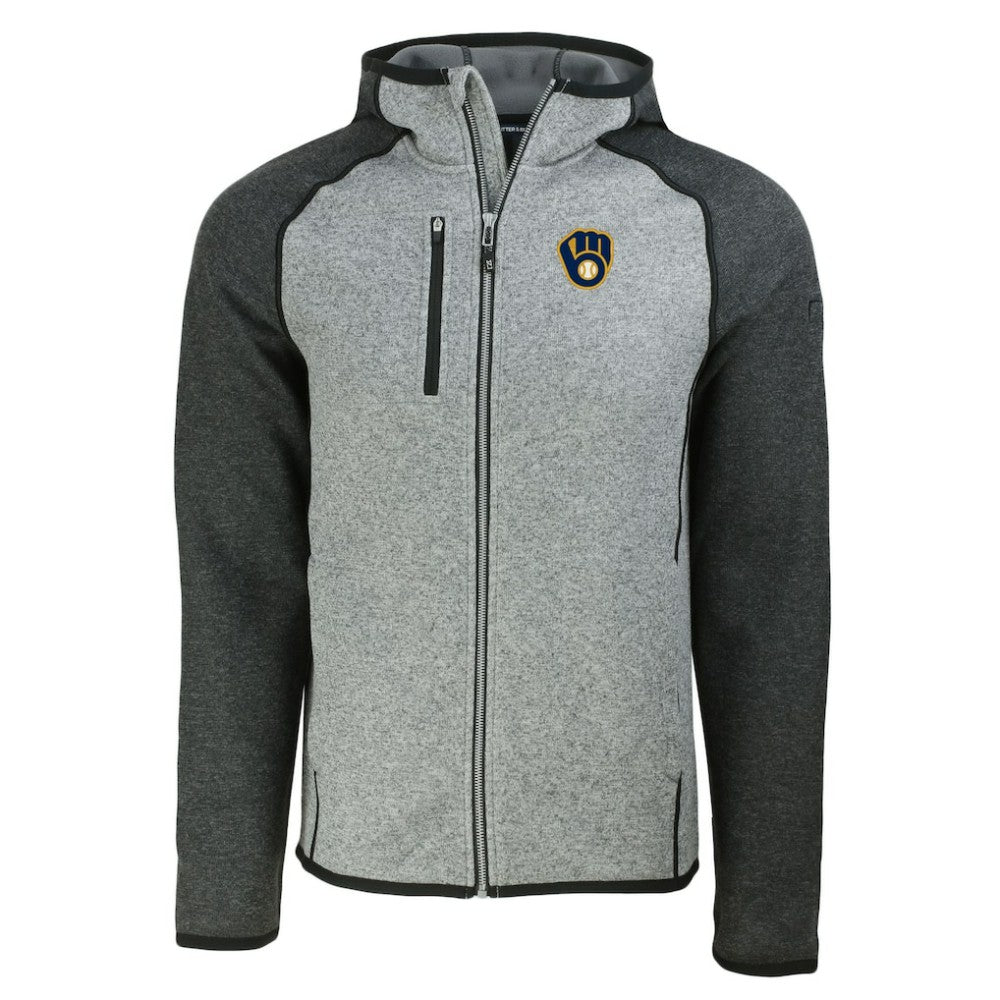 Milwaukee Brewers Cutter & Buck Mainsail Full-Zip Hooded Jacket Heather Charcoal/Heather Gray