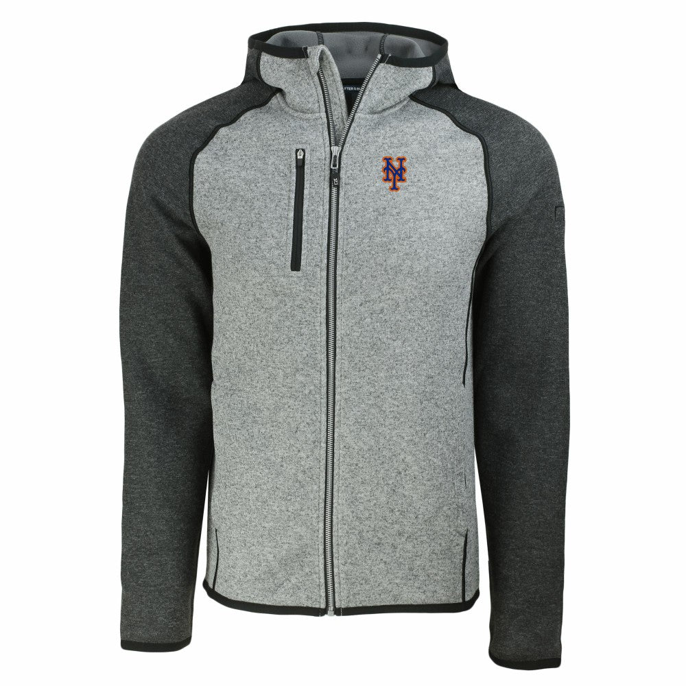 New York Mets Cutter & Buck Mainsail Full-Zip Hooded Jacket Heather Charcoal/Heather Gray