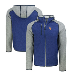 New York Mets Cutter & Buck Mainsail Full-Zip Hooded Jacket Royal/Heather Gray