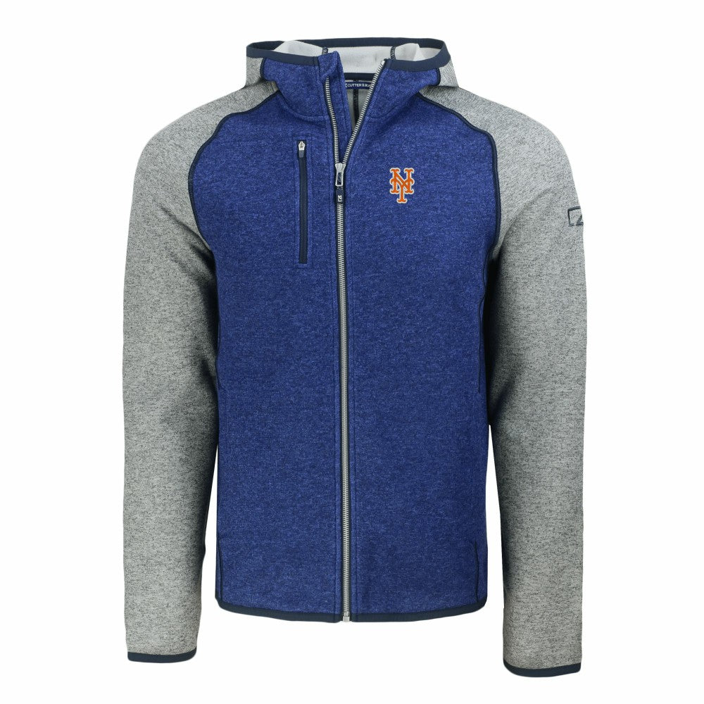 New York Mets Cutter & Buck Mainsail Full-Zip Hooded Jacket Royal/Heather Gray