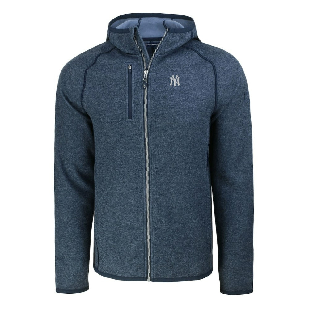 New York Yankees Cutter & Buck Mainsail Full-Zip Hooded Jacket Heather Navy