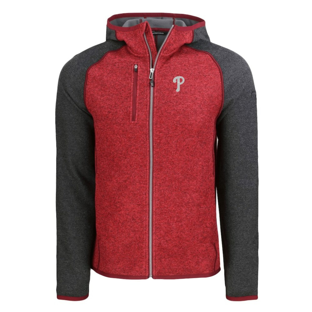 Philadelphia Phillies Cutter & Buck Mainsail Full-Zip Hooded Jacket Heather Charcoal/Red