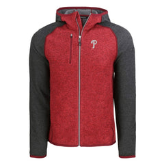 Philadelphia Phillies Cutter & Buck Mainsail Full-Zip Hooded Jacket Heather Charcoal/Red