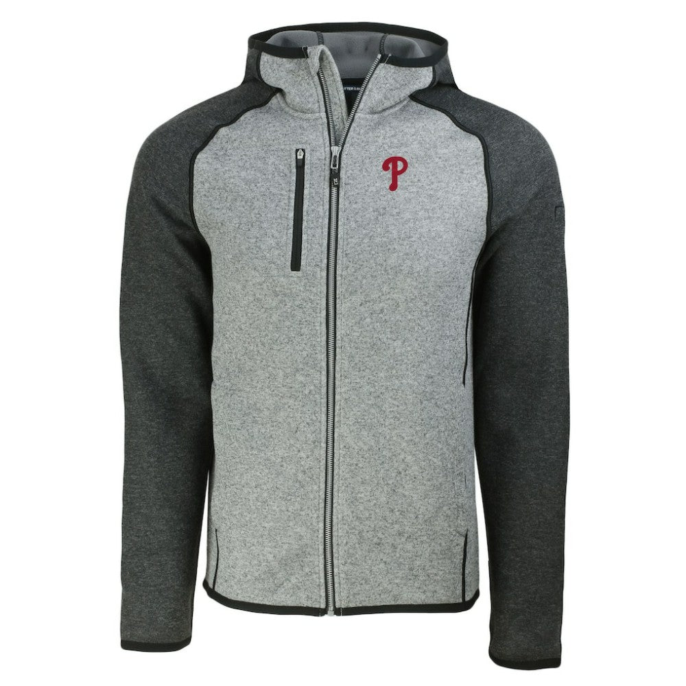 Philadelphia Phillies Cutter & Buck Mainsail Full-Zip Hooded Jacket Heather Charcoal/Heather Gray