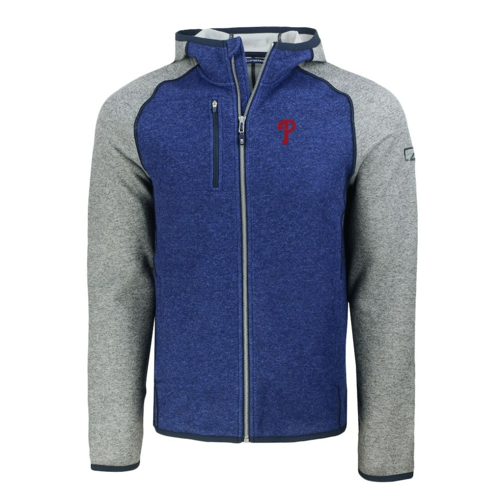 Philadelphia Phillies Cutter & Buck Mainsail Full-Zip Hooded Jacket Royal/Heather Gray