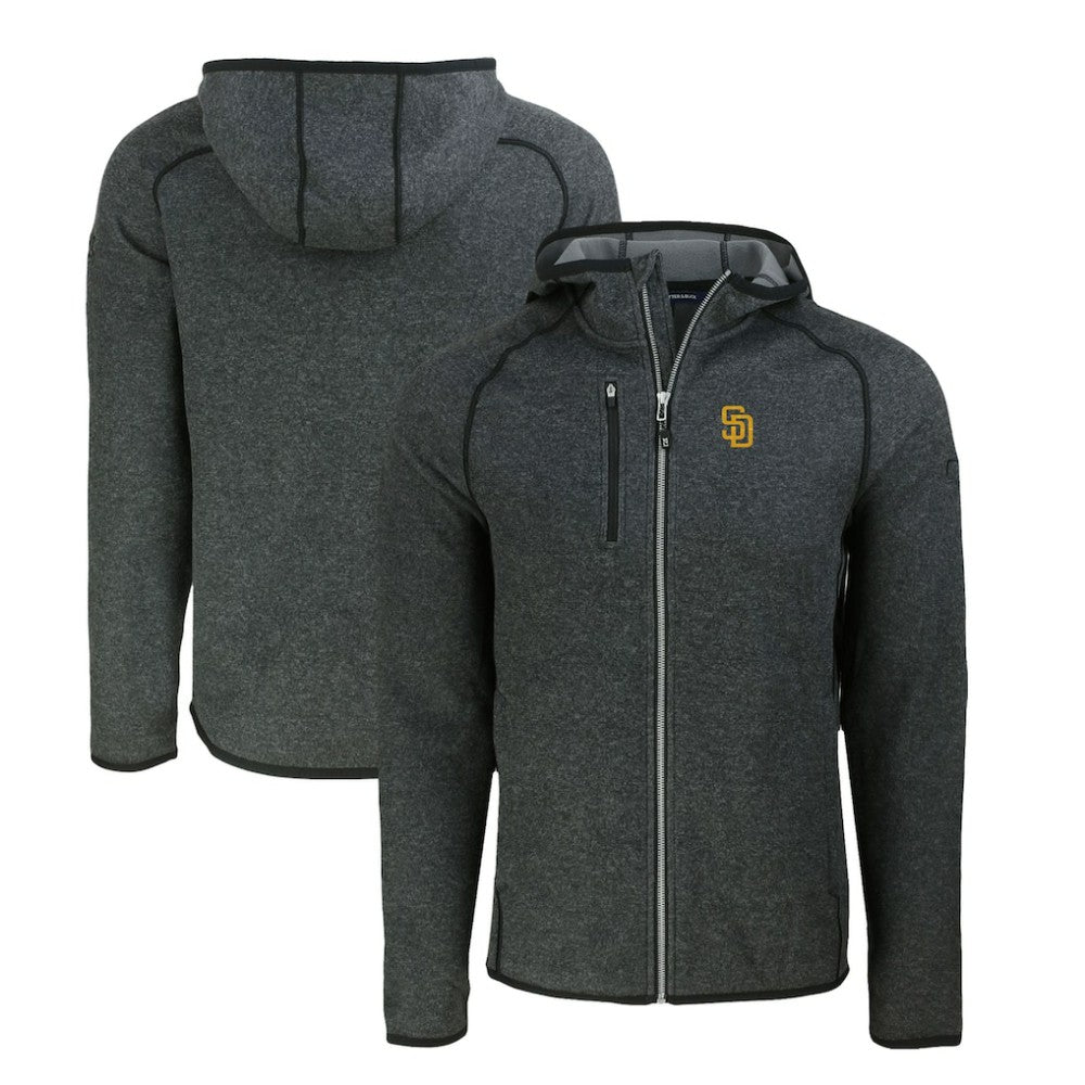 San Diego Padres Cutter & Buck Mainsail Full-Zip Hooded Jacket Heather Charcoal
