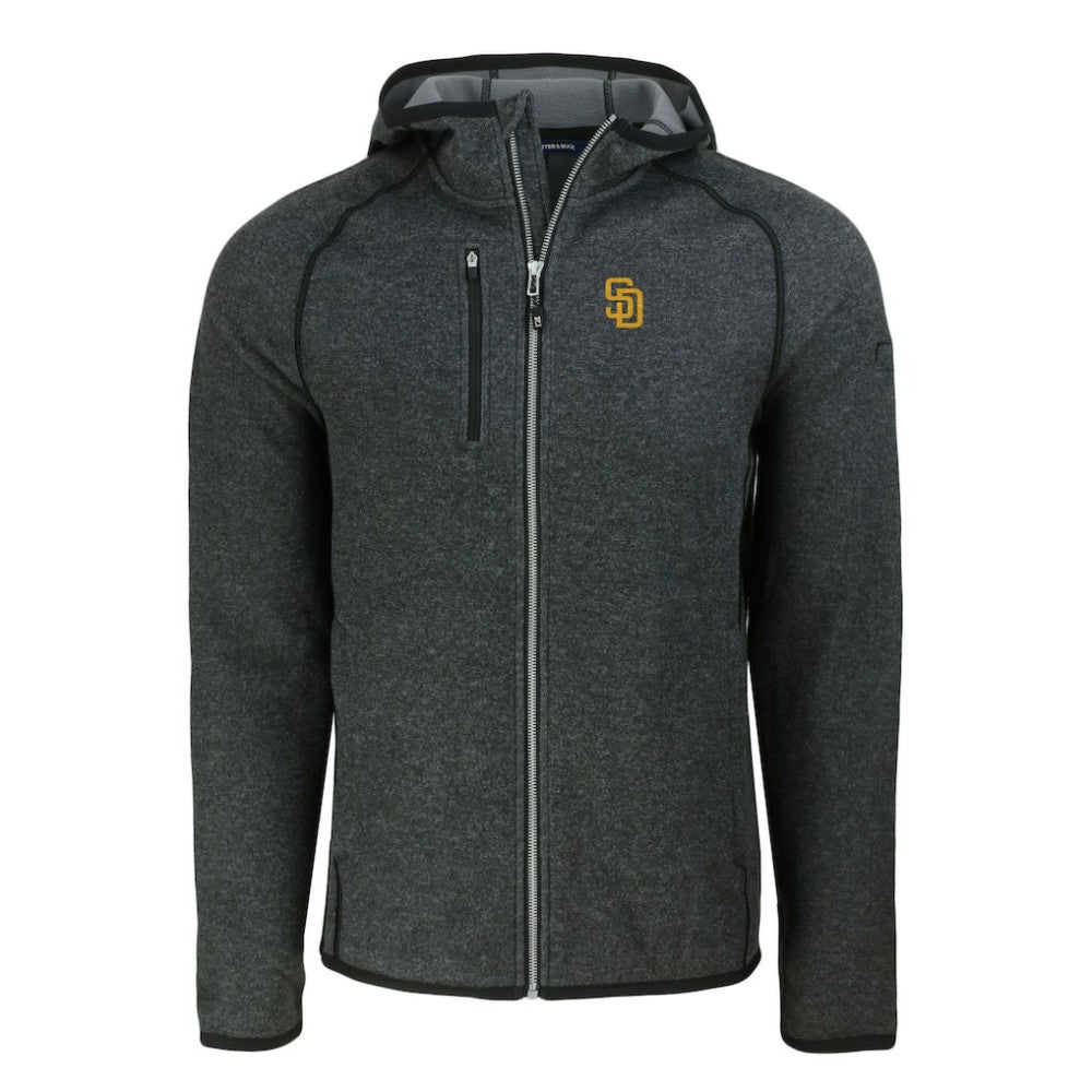 San Diego Padres Cutter & Buck Mainsail Full-Zip Hooded Jacket Heather Charcoal