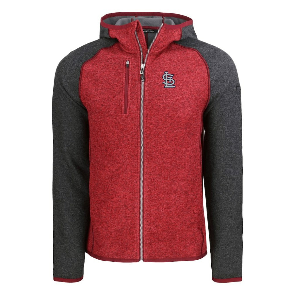 St. Louis Cardinals Cutter & Buck Mainsail Full-Zip Hooded Jacket Heather Charcoal/Red