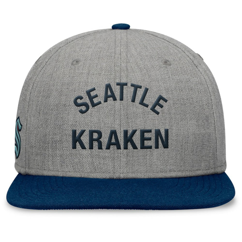 Seattle Kraken Fanatics Elements Flat Brim Leather Strapback Hat Heather Gray