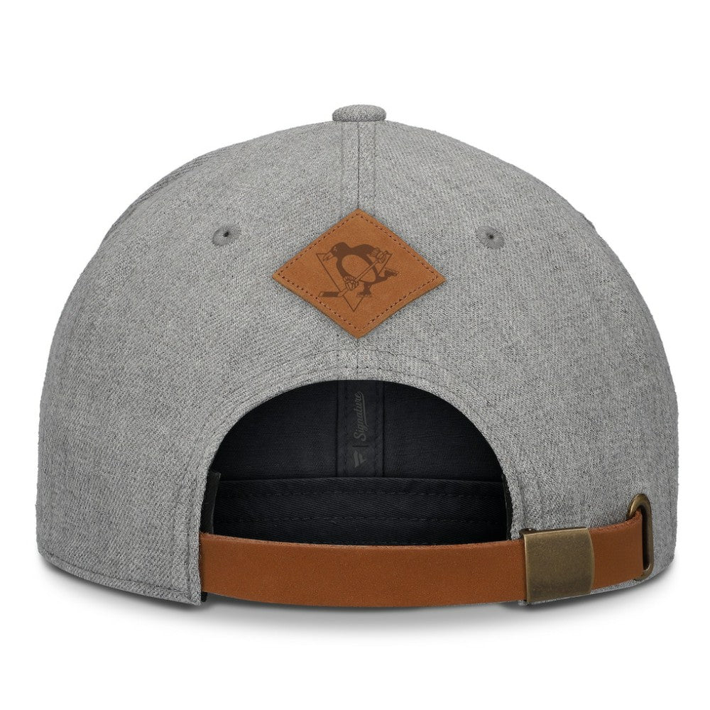 Pittsburgh Penguins Fanatics Elements A-Frame Leather Strapback Hat Heather Gray