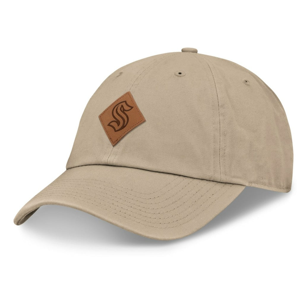 Seattle Kraken Fanatics Elements Unstructured Patch Leather Strapback Hat Khaki