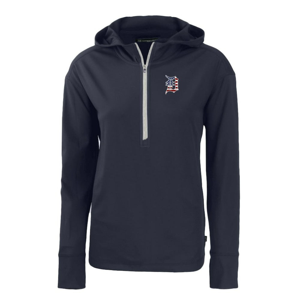 Detroit Tigers Cutter & Buck Women's Daybreak Eco Recycled Half-Zip Hoodie Navy