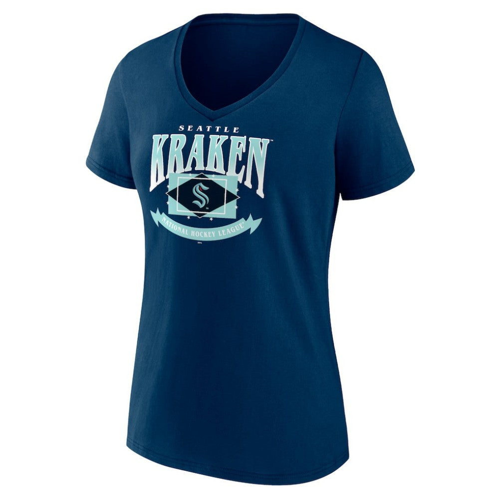 Seattle Kraken Women's Slapshot V-Neck T-Shirt Deep Sea Blue