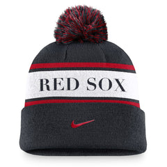 Boston Red Sox Team Stripe Peak Cuffed Knit Hat with Pom Navy | Nike