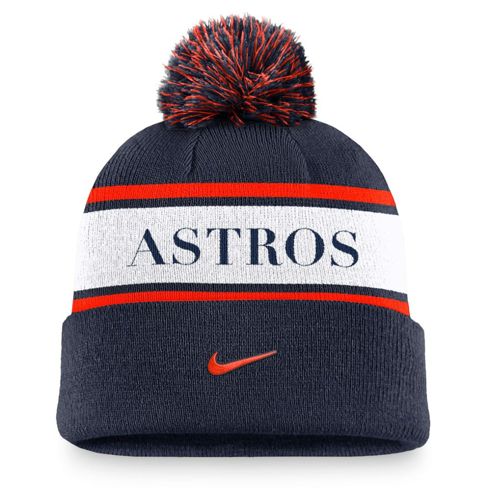 Houston Astros Team Stripe Peak Cuffed Knit Hat with Pom Navy | Nike