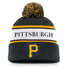 Pittsburgh Pirates Team Stripe Peak Cuffed Knit Hat with Pom Black | Nike