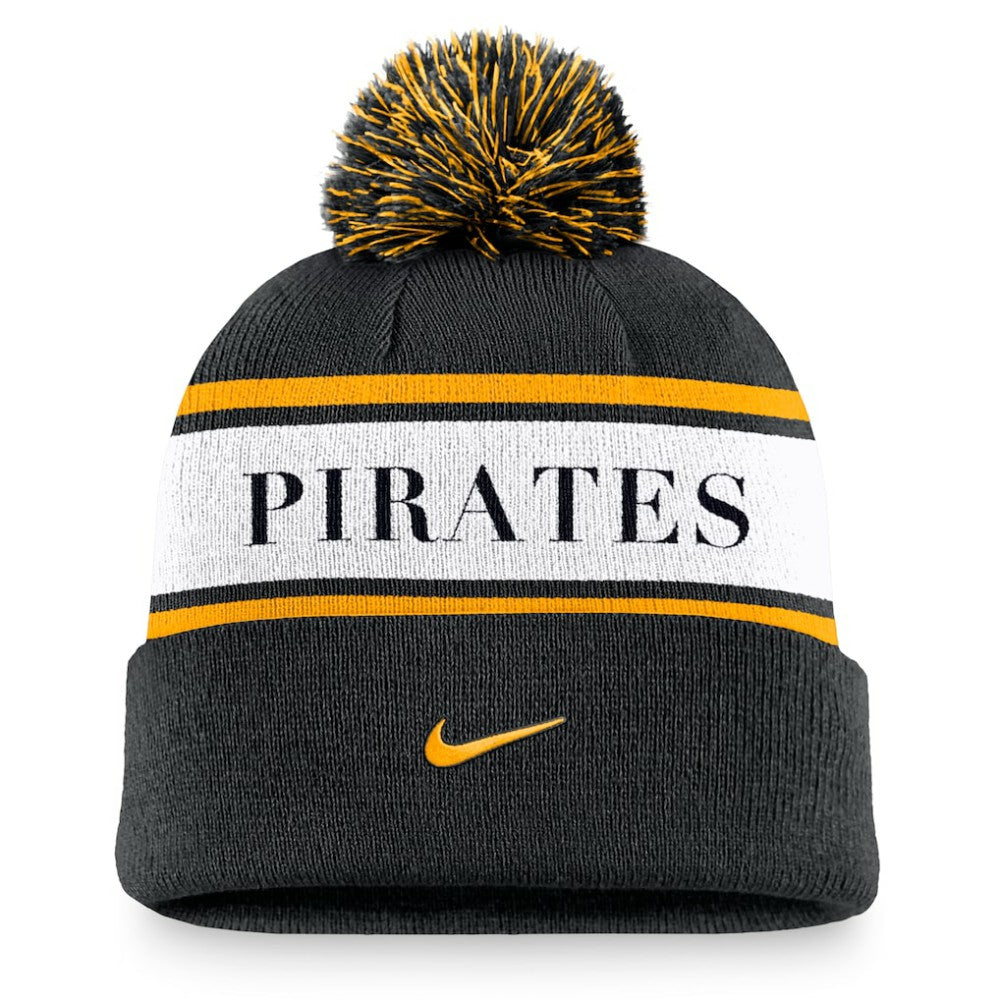 Pittsburgh Pirates Team Stripe Peak Cuffed Knit Hat with Pom Black | Nike