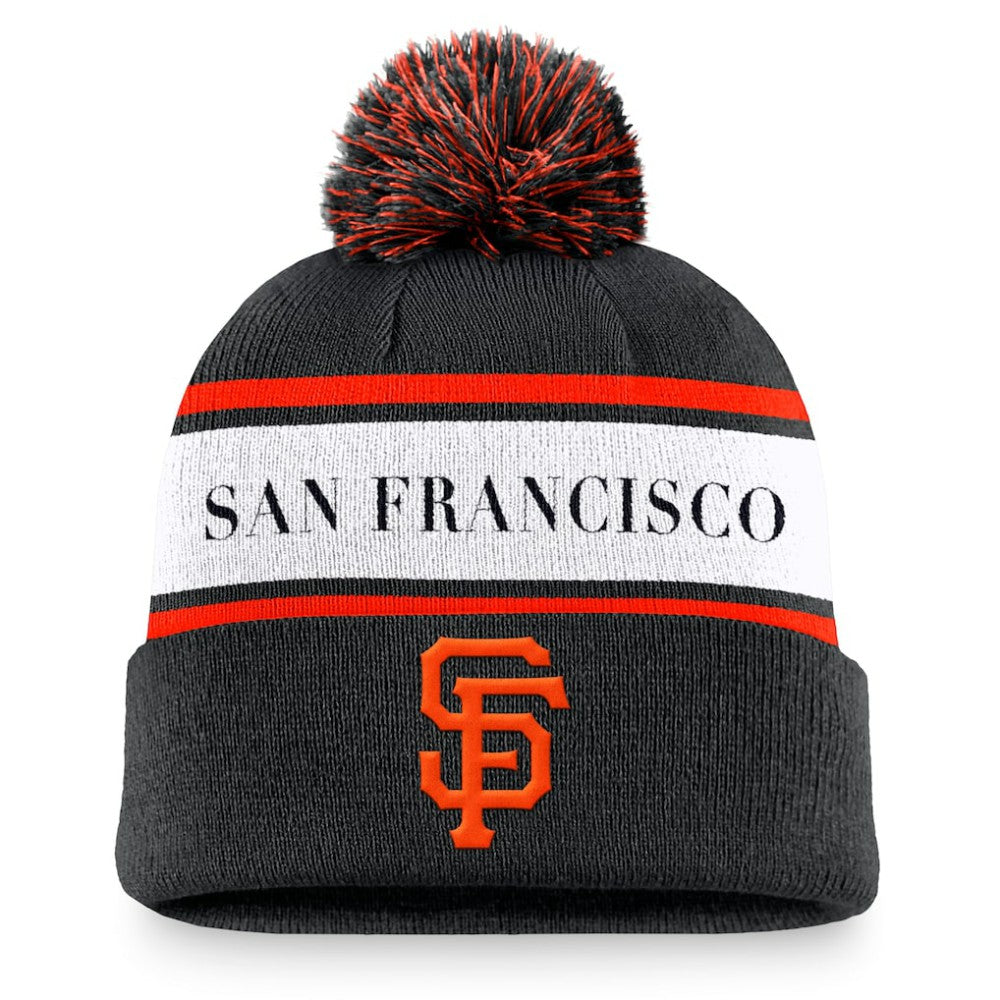 San Francisco Giants Team Stripe Peak Cuffed Knit Hat with Pom Black | Nike