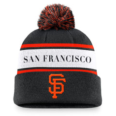San Francisco Giants Team Stripe Peak Cuffed Knit Hat with Pom Black | Nike