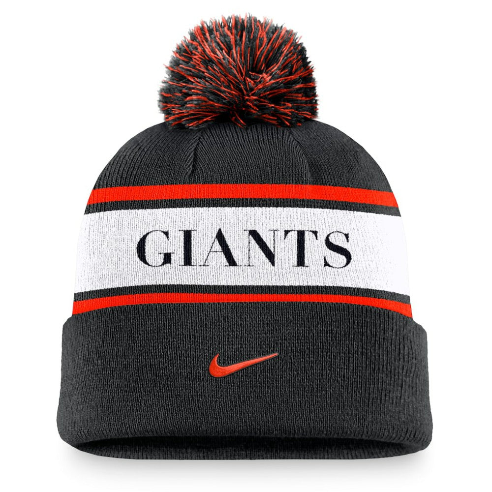 San Francisco Giants Team Stripe Peak Cuffed Knit Hat with Pom Black | Nike