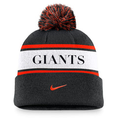 San Francisco Giants Team Stripe Peak Cuffed Knit Hat with Pom Black | Nike