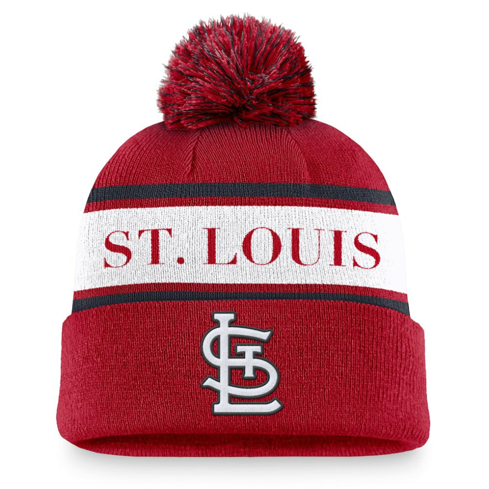 St. Louis Cardinals Team Stripe Peak Cuffed Knit Hat with Pom Red | Nike
