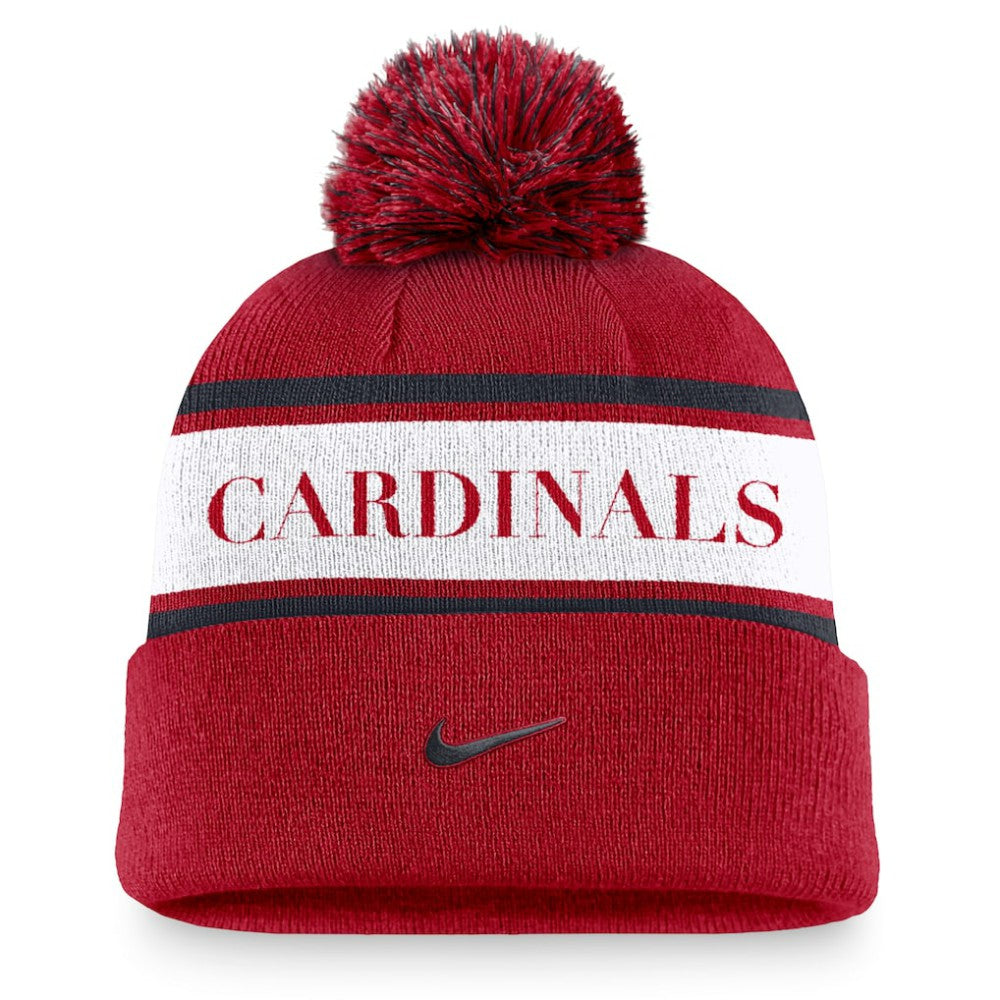 St. Louis Cardinals Team Stripe Peak Cuffed Knit Hat with Pom Red | Nike