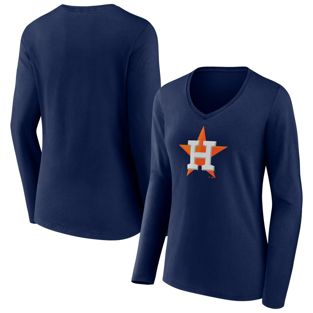 Houston Astros Women's Official Logo V-Neck Long Sleeve T-Shirt Navy
