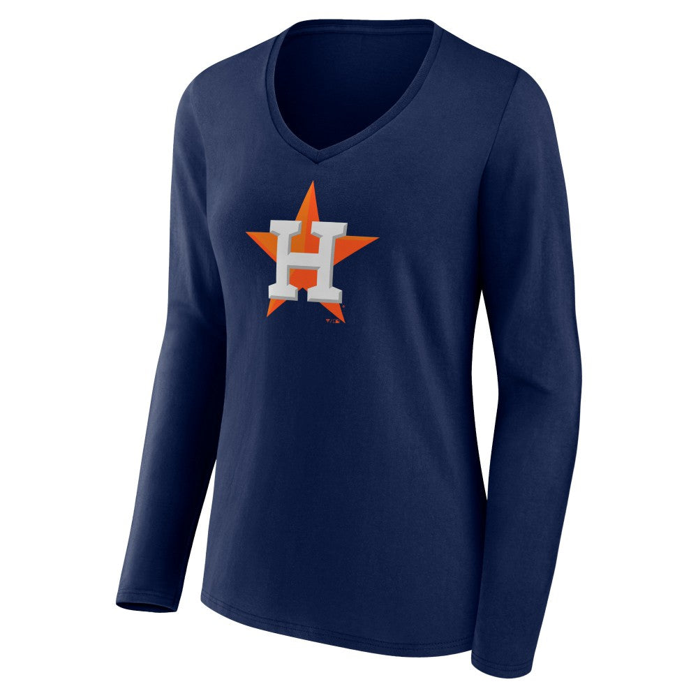 Houston Astros Women's Official Logo V-Neck Long Sleeve T-Shirt Navy