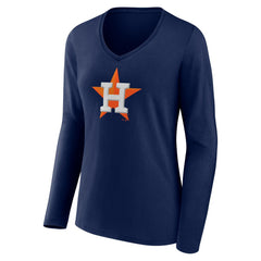 Houston Astros Women's Official Logo V-Neck Long Sleeve T-Shirt Navy