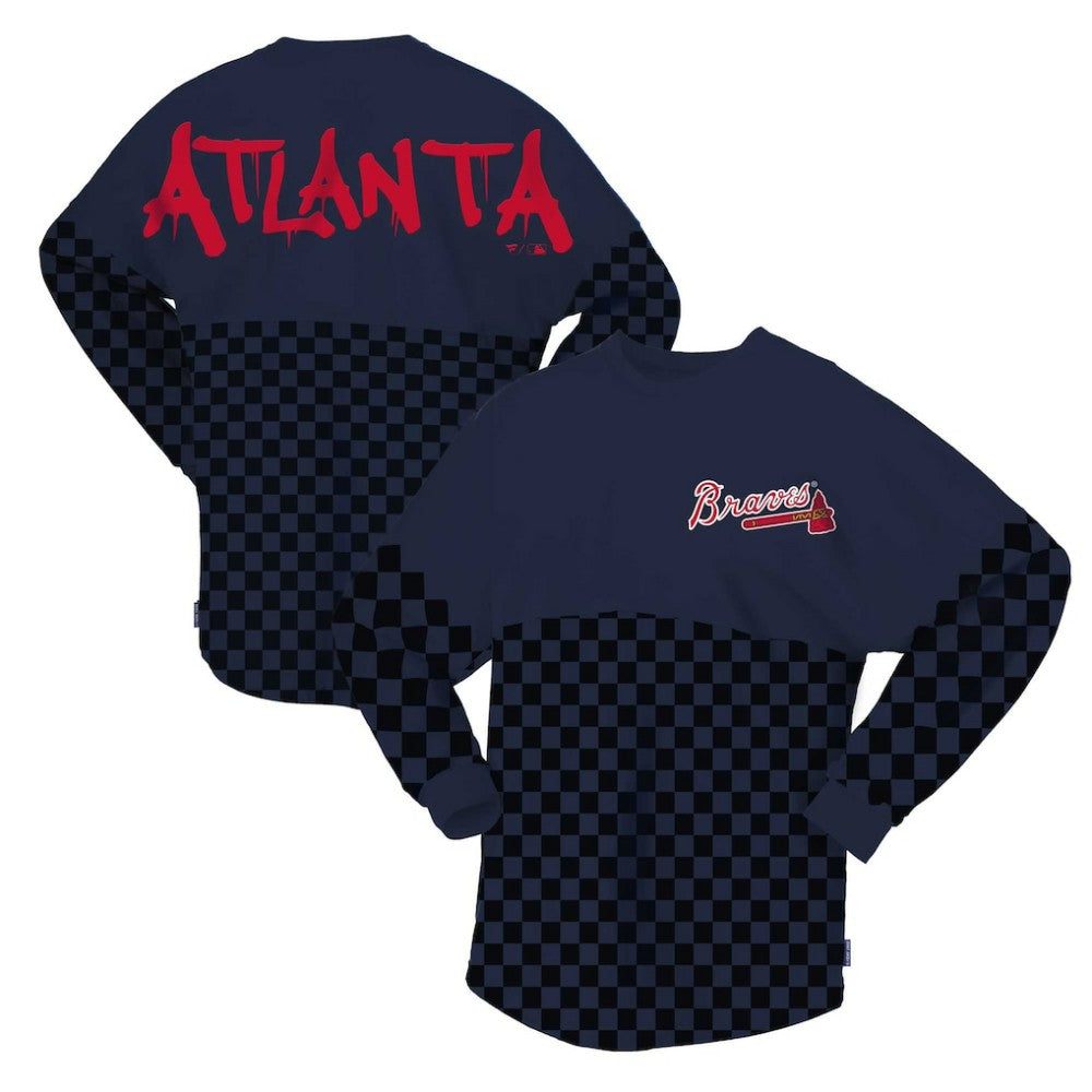 Atlanta Braves Women's Checker Print Long Sleeve T-Shirt Navy