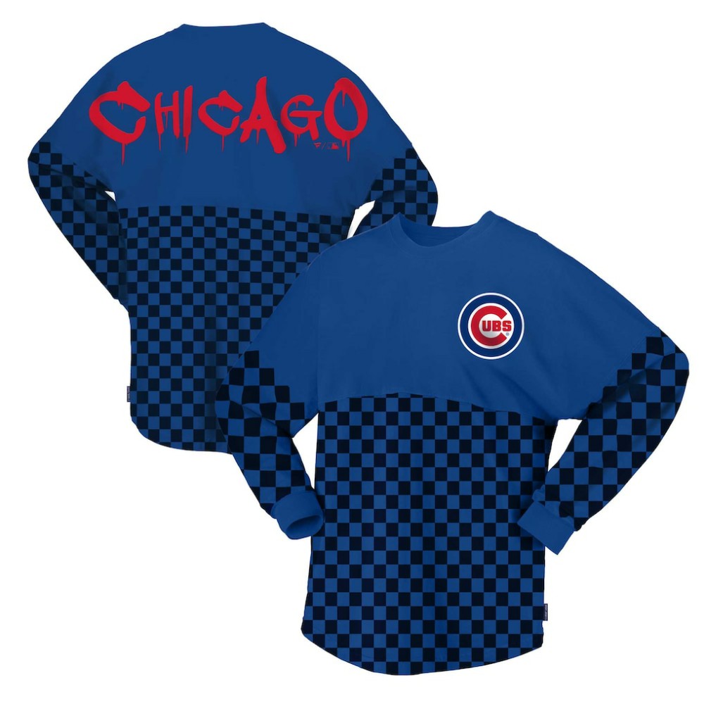Chicago Cubs Women's Checker Print Long Sleeve T-Shirt Royal
