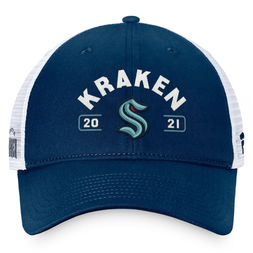 Seattle Kraken Fanatics Free Kick Trucker Adjustable Hat Deep Sea Blue/White