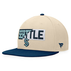 Seattle Kraken Fanatics Goalaso Snapback Hat Cream/Deep Sea Blue