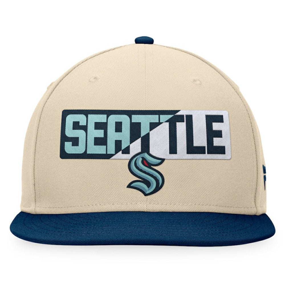 Seattle Kraken Fanatics Goalaso Snapback Hat Cream/Deep Sea Blue