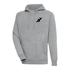 New Jersey Devils Antigua Metallic Logo Victory Pullover Hoodie Heather Gray