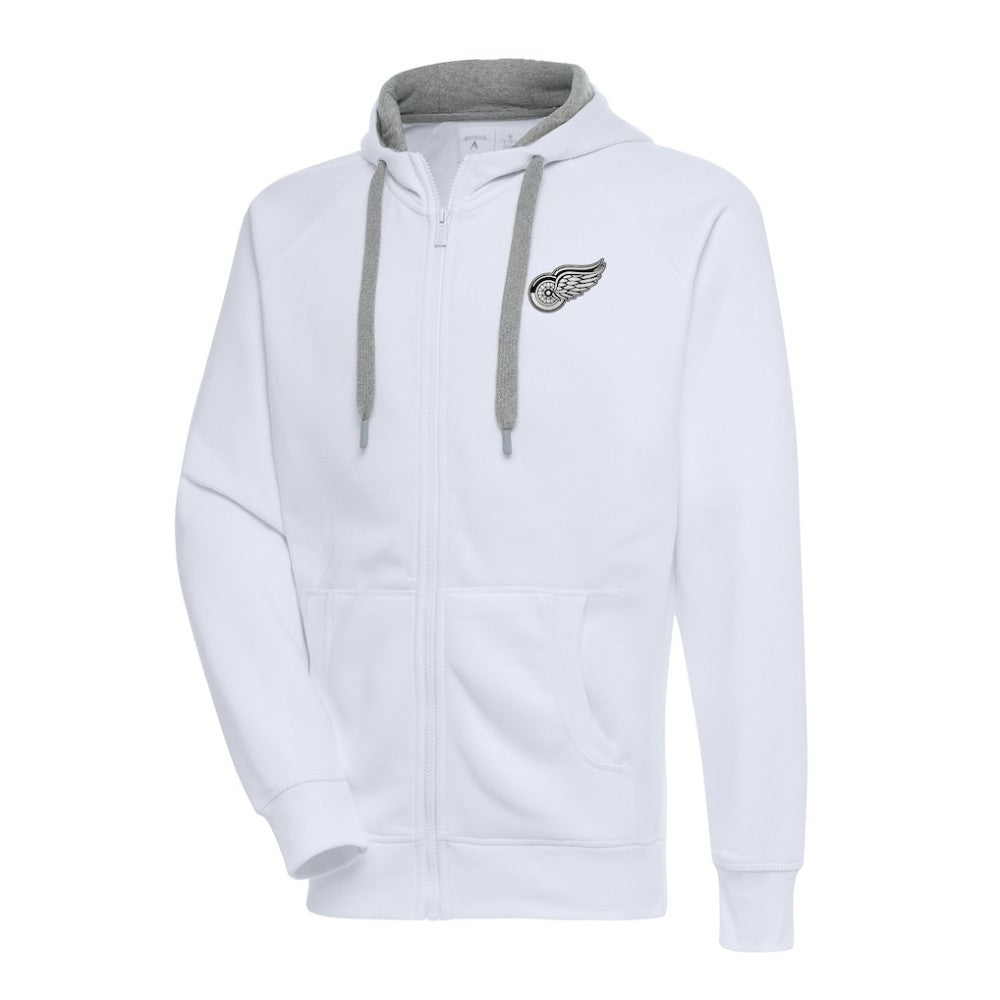 Detroit Red Wings Antigua Metallic Logo Victory Full-Zip Hoodie White
