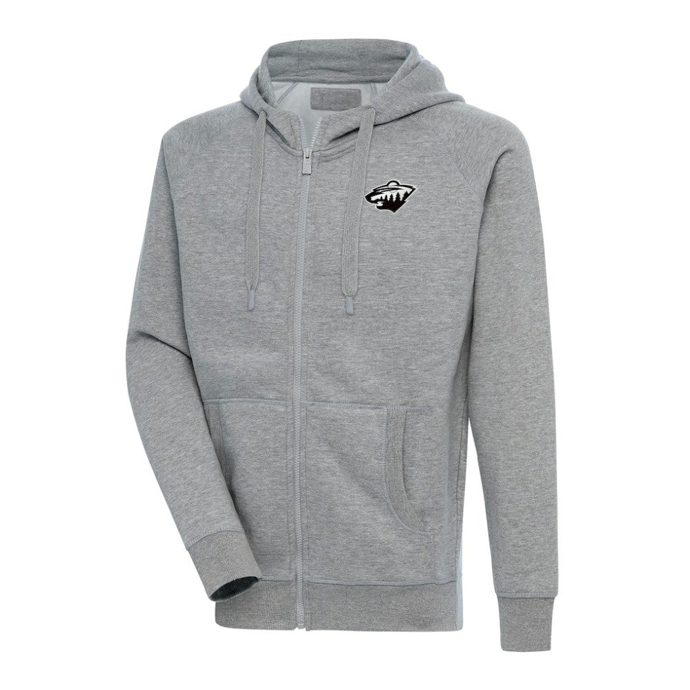 Minnesota Wild Antigua Metallic Logo Victory Full-Zip Hoodie Heather Gray