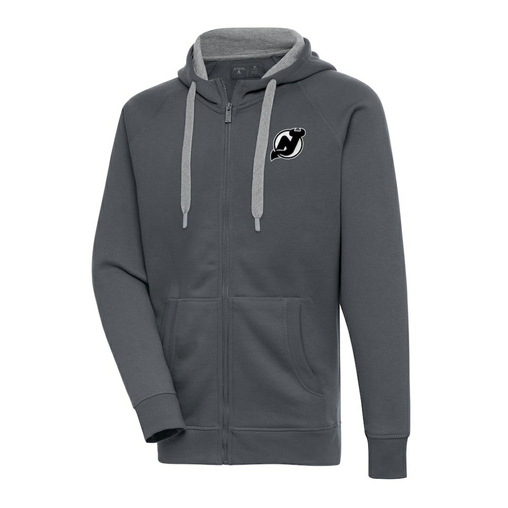 New Jersey Devils Antigua Metallic Logo Victory Full-Zip Hoodie Charcoal
