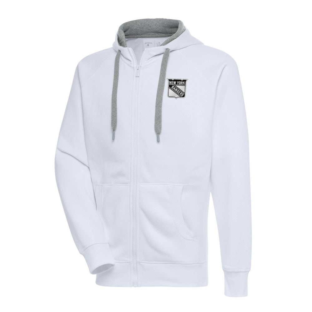 New York Rangers Antigua Metallic Logo Victory Full-Zip Hoodie White