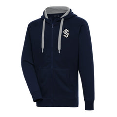 Seattle Kraken Antigua Metallic Logo Victory Full-Zip Hoodie Deep Sea Blue