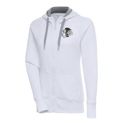 Chicago Blackhawks Antigua Women's Metallic Logo Victory Full-Zip Hoodie White