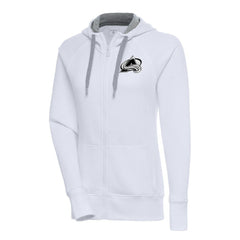 Colorado Avalanche Antigua Women's Metallic Logo Victory Full-Zip Hoodie White