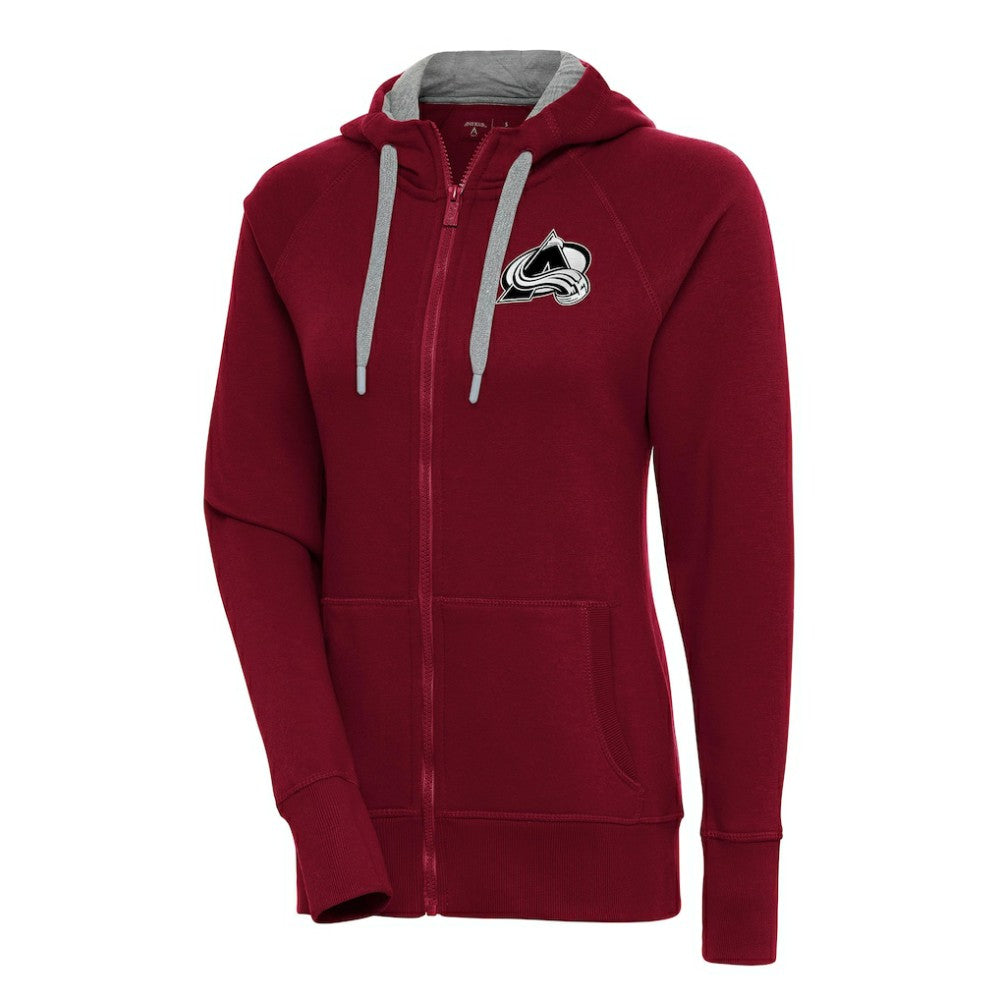 Colorado Avalanche Antigua Women's Metallic Logo Victory Full-Zip Hoodie Burgundy