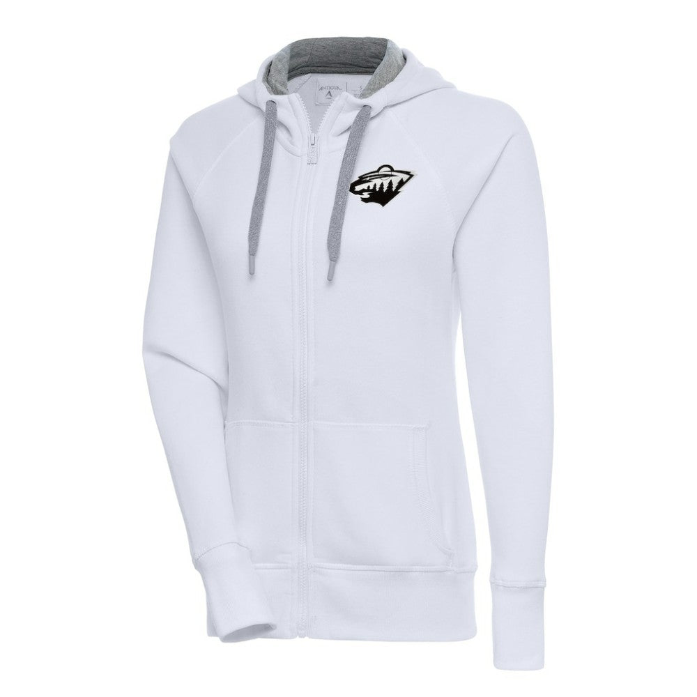 Minnesota Wild Antigua Women's Metallic Logo Victory Full-Zip Hoodie White