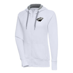 Minnesota Wild Antigua Women's Metallic Logo Victory Full-Zip Hoodie White