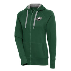 Minnesota Wild Antigua Women's Metallic Logo Victory Full-Zip Hoodie Green