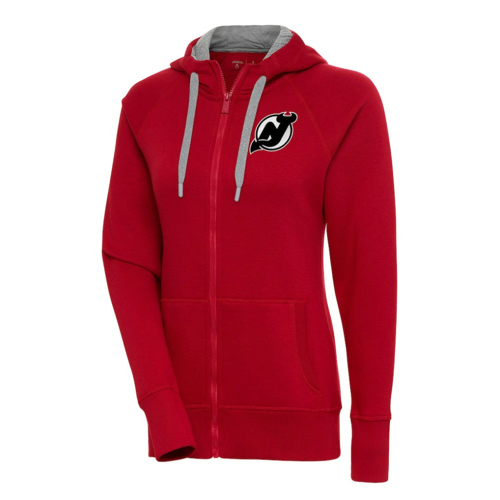 New Jersey Devils Antigua Women's Metallic Logo Victory Full-Zip Hoodie Red