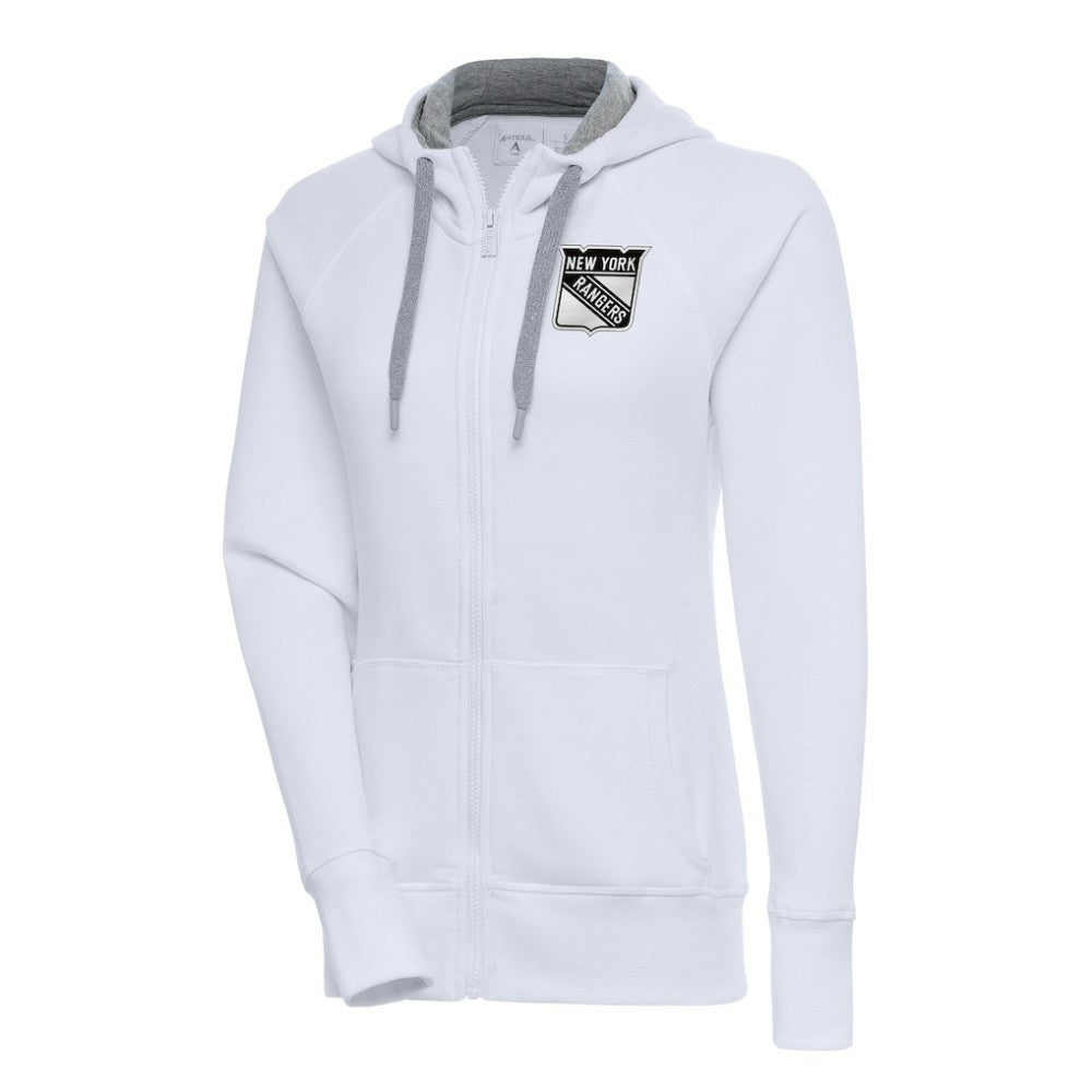 New York Rangers Antigua Women's Metallic Logo Victory Full-Zip Hoodie White