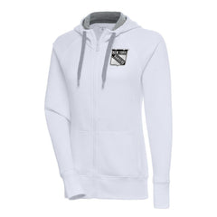 New York Rangers Antigua Women's Metallic Logo Victory Full-Zip Hoodie White